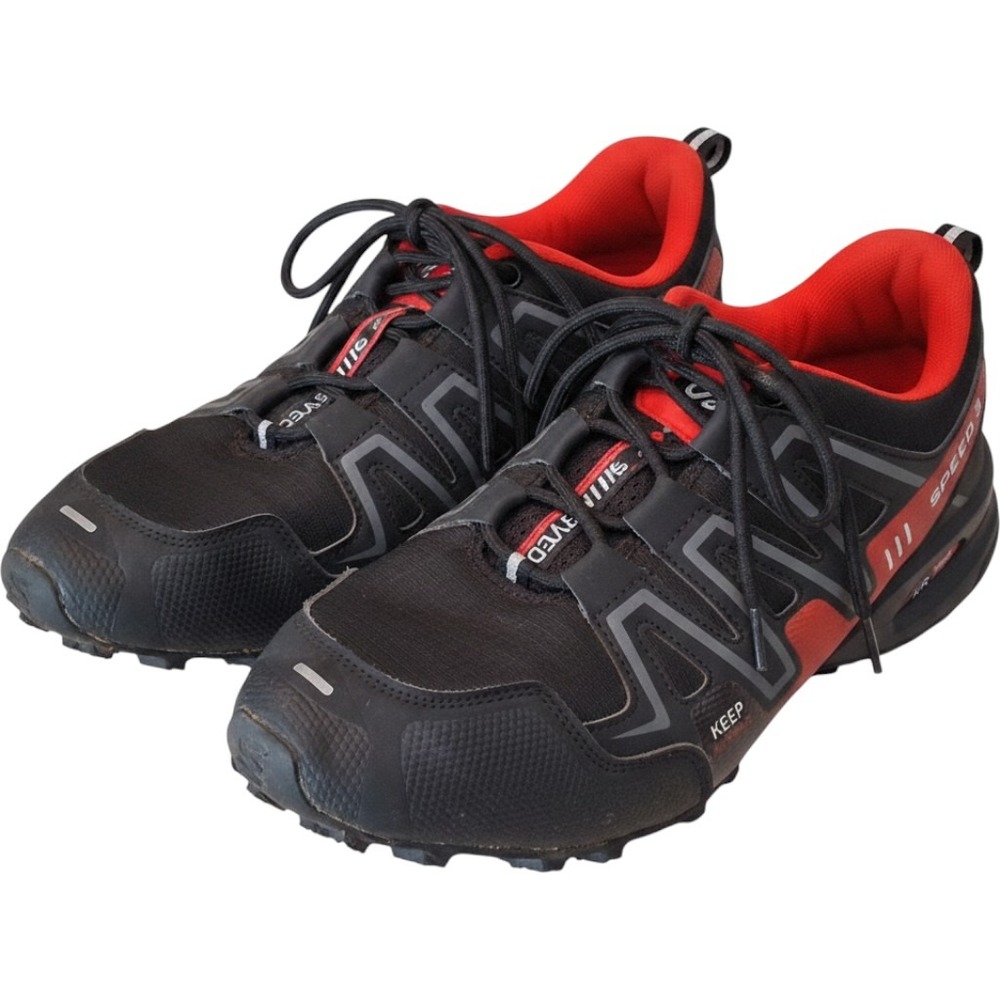 Keep Running Speed 3 Mens Trail Running Shoes Black Red Low Top Sneakers EU 44